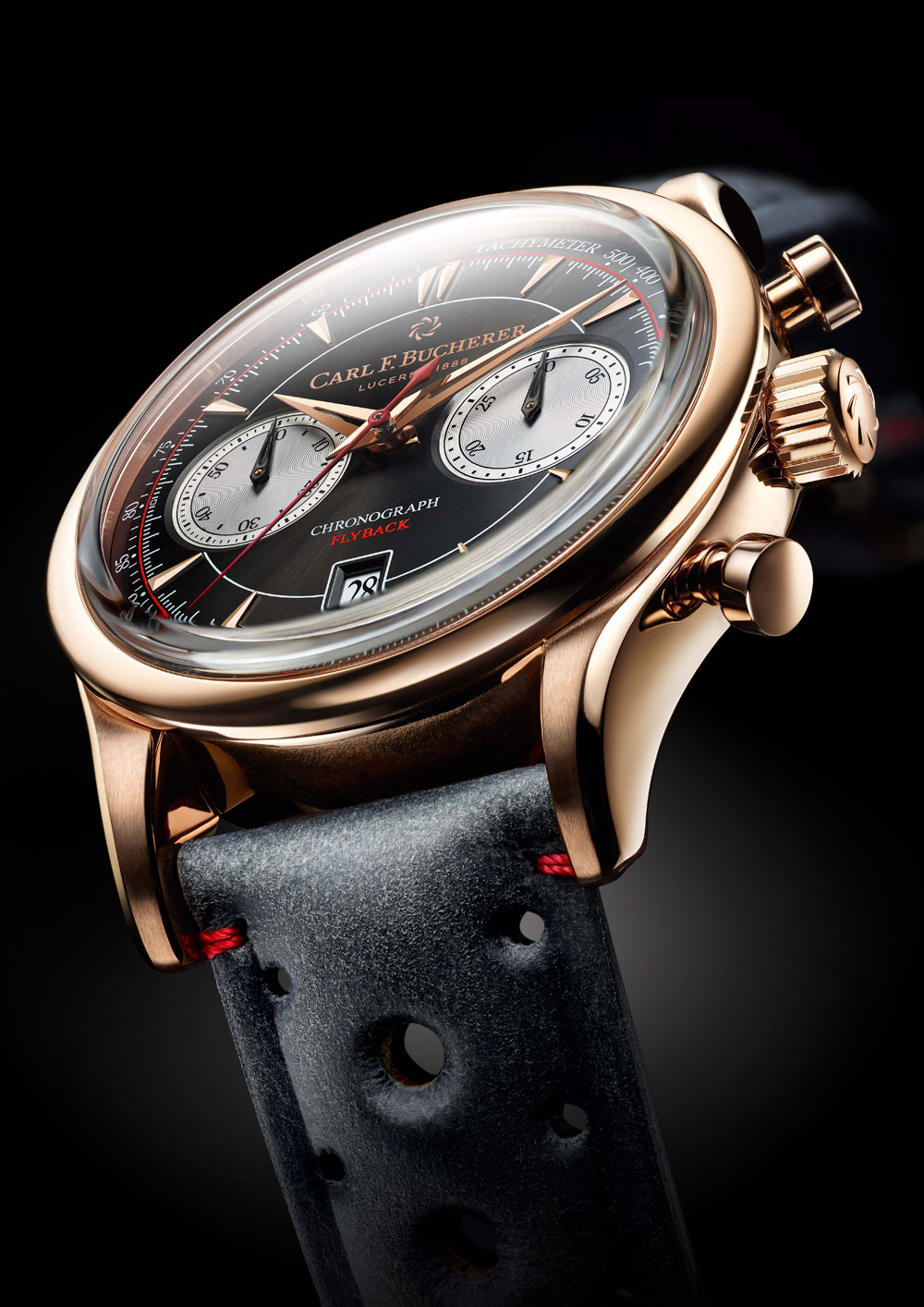 Carl F. Bucherer declina el reloj Manero Flyback con caja de oro rosa y esfera negra